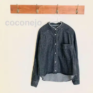 coconejo 블랑 바스크 펄 버튼 데님 블라우스 자켓 블랙