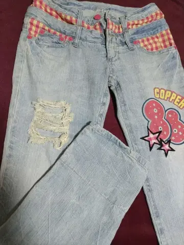 여성용 스트레이트 데미지 데님 W 38cm