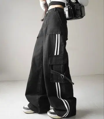 me+em select 사이드 라인 스트레이트 카고 데님 팬츠 BLACK