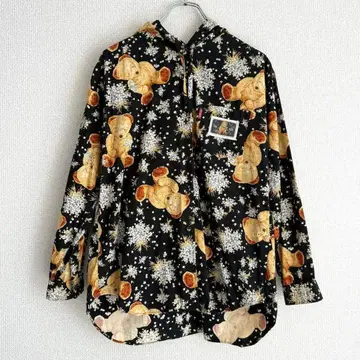 [ 컨디션 최상 ] PINK HOUSE 긴팔 블라우스 곰돌이 블랙 후드