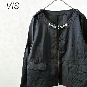 VIS 블루종 노카라 비쥬 부착 포켓 부착 심플 겉옷
