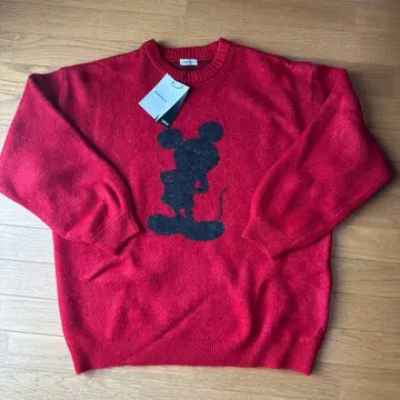 ONCILY 디즈니 미키마우스 패턴 레드 스웨터 M