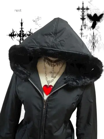 y2k 블랙 퍼 다운 후드 헤이세이 갸루 NANA 맥브링크 고딕