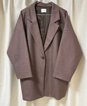 브라운 체크 오버 사이즈 테일러드 자켓 울라이크 하운드투스 체크 패턴