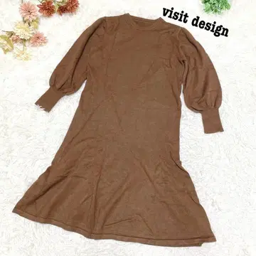 s.1513 [비지트 디자인] 긴팔 무릎 기장 플레어 니트 원피스 L