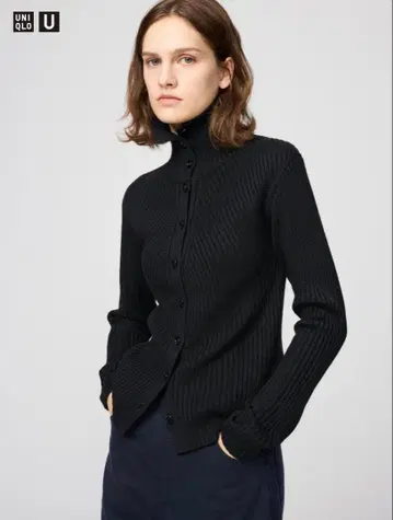 [ 새상품 ] uniqlo u 메리노 블렌드 하이넥 가디건 블랙 XL