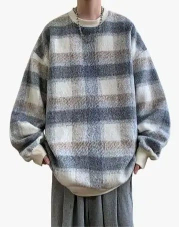 남성용 트레이닝복 빅 사이즈 2XL 그레이 계열 체크 모코모코 개성있는