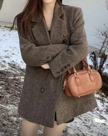 SHEIN 헤링본 더블 브레스트 롱 슬리브 코트