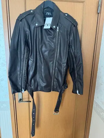 ZARA 브라운 인조 가죽 라이더 자켓