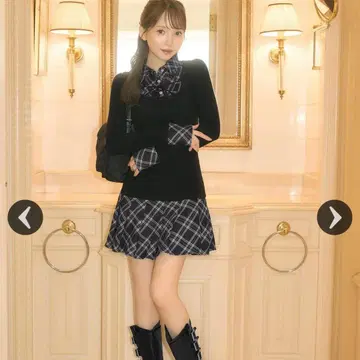 미셸 마카롱 체크 도킹 원피스