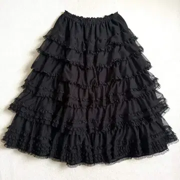 [컨디션 최상] PINK HOUSE 블랙 단단 샤샤 스커트 피코 프릴