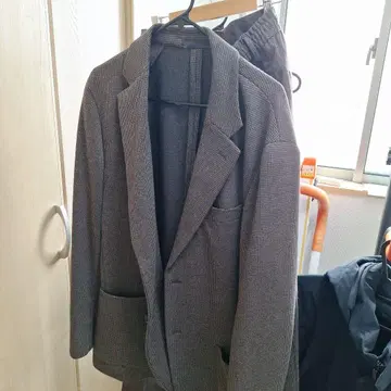 브라운 체크 무늬 테일러드 자켓 세트