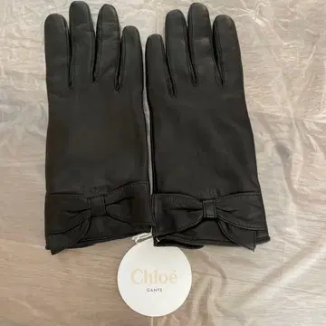 끌로에 블랙 가죽 장갑 리본 포함