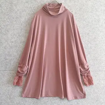 [관파] 레이스 소매 하이넥 A라인 드레이프감 티셔츠 튜닉 ML