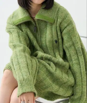 U.S. POLO ASSN./별주 멜란지 하프 지퍼 오버 사이즈 니트 F