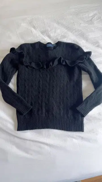 랄프 로렌 울 캐시미어 케이블 프릴 니트