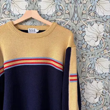 빈티지 스웨터 일본제 네이비 크림 L 사이즈 레트로