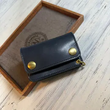 [트래커 지갑 미니] 네이비 골드 천연 가죽 파랑 지갑 미니 사이즈