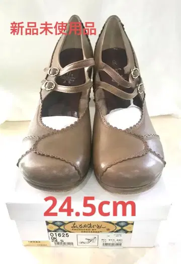 [미사용 새상품 키다리 아저씨] 브라운 가죽 힐펌프스 24.5cm