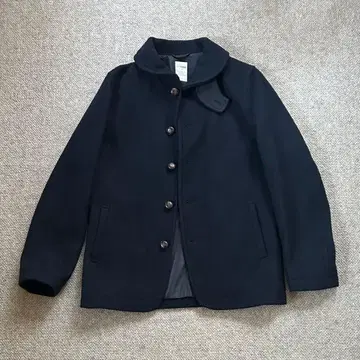 [ 새상품급 ] 네이비 울 피 코트 싸개 단추 둥근 카라