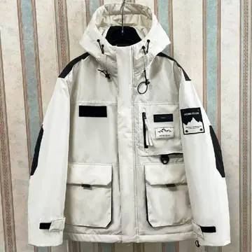 화이트 후드 부착 다운 자켓 여성용