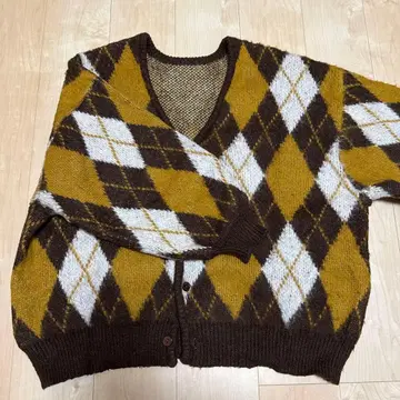 Perushu 아가일 니트 가디건