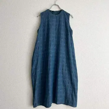 [컨디션 최상] 45r 자카드 원피스 네이비 나염 표기0 롱 기장