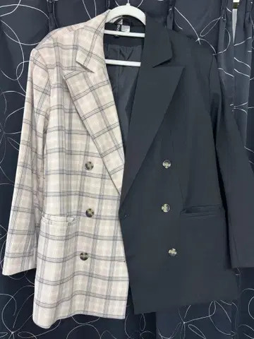 체크 무늬 더블 브레스트 자켓 M