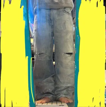 배기진 와이드 데님 블루 데님 데님 청바지 배기 데님