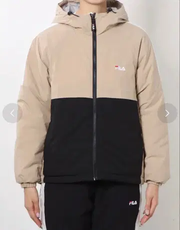 FILA 후드 부착 자켓 베이지 블랙