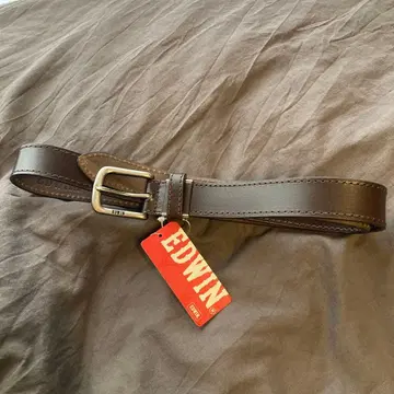 EDWIN 캐주얼 벨트 브라운 소가죽 금속 버클 택 포함
