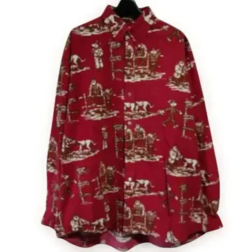 캡틴 산타 코튼 셔츠 긴팔 올 패턴 버튼 다운 빨간색 L
