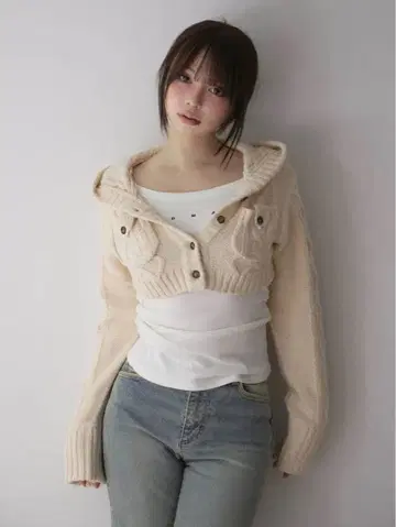 andmary Mary logo cable knit set ivory