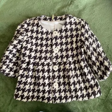 하운드 투스 패턴 노카라 자켓