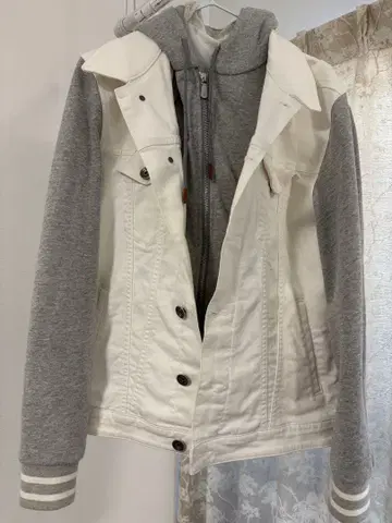 eleventy 후드 부착 데님 자켓 화이트