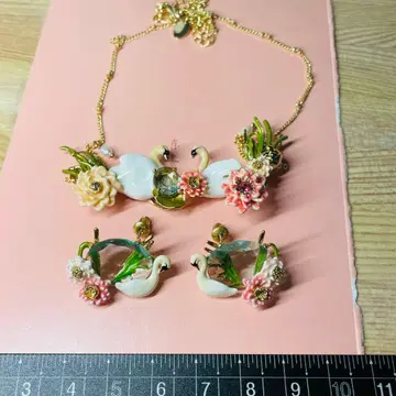 백조와 꽃 액세서리 세트 귀걸이 목걸이
