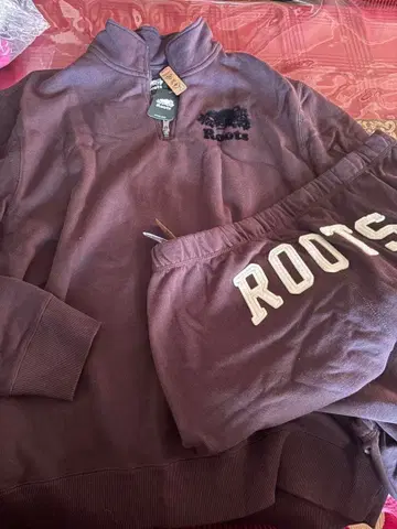 Roots 캐나다 구매 택 포함 하프 지퍼 후드티 상하의 세트 빅 사이즈
