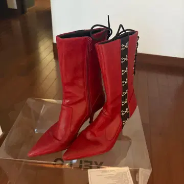 가죽 빨간색 스틸레토 하이힐 롱 부츠 부츠 그런지