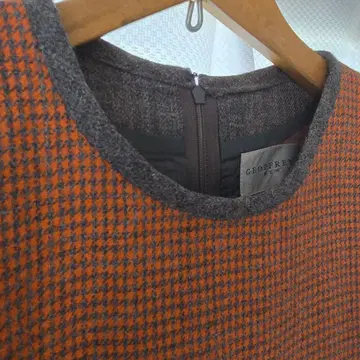 GEORGE 체크 무늬 긴팔 무릎 기장 원피스