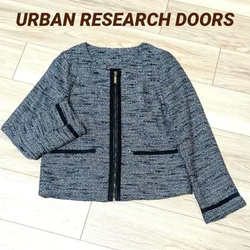 어반 리서치 도어스 노카라 트위드 자켓 네이비