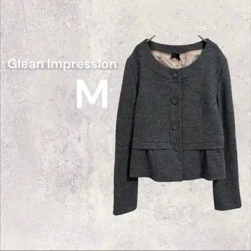 새상품급 그린 임프레션 노카라 자켓 아우터 프릴 울