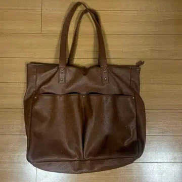 브라운 토트백 포켓 부착