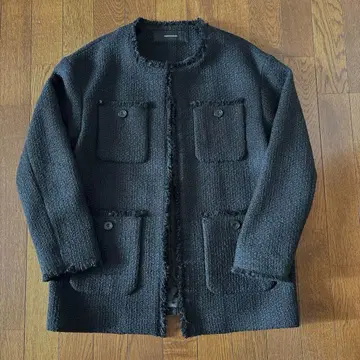 저널 스탠다드 노카라 트위드 자켓 루즈핏 블랙 23AW