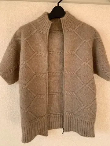 브라운 반팔 가디건 캐시미어/울