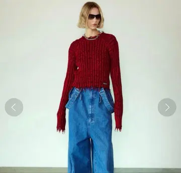 PRANK PROJECT 데미지 니트 풀오버 빨간색 니트