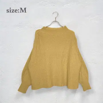 플레어 니트 스웨터 보트넥 퍼프 소매 머스타드 루즈핏 가을/겨울 M