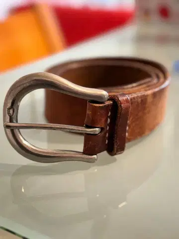 브라운 가죽 벨트 더블 핑 버클