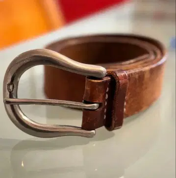 브라운 가죽 벨트 더블 핑 버클