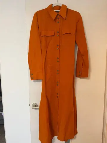 ZARA 버튼 셔츠 원피스 오렌지 롱 기장