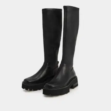 블랙 롱 부츠 통굽 밑창